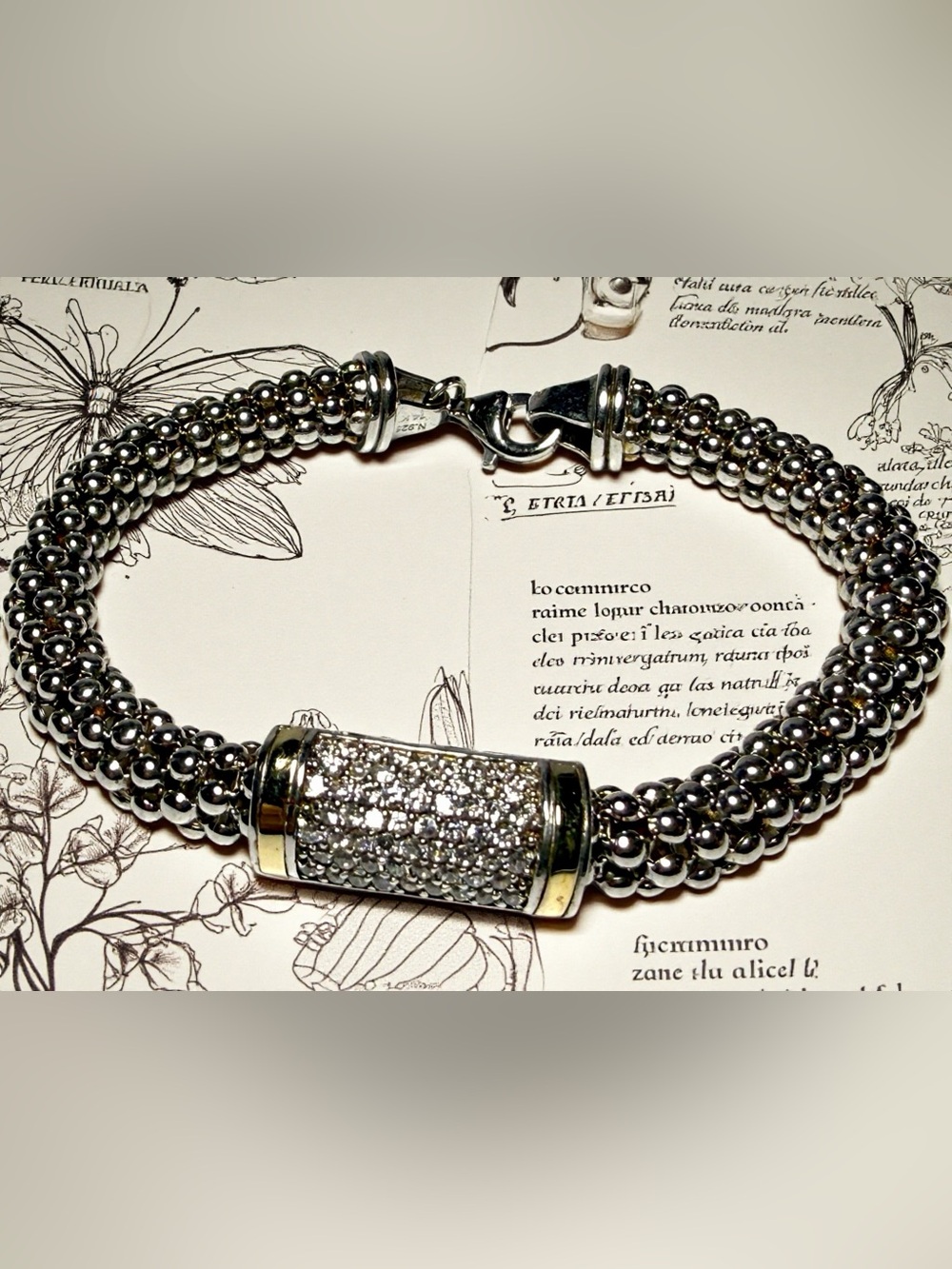 Sterling Silver Pavé Barrel Multi-Strand Bracelet - Silver
